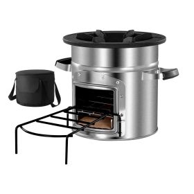 Camping Rocket Stove, Wood Burning Portable Rocket Stove with Carrying Bag for Backpacking, Stainless Steel, Single Door, Burn Wood