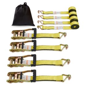 Ratchet Tie Down Straps (4PK), 5000 lb Break Strength, Double J Hook Includes 4 Premium 2" x 15' Rachet Tie Downs with Padded Handles