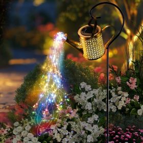 Outdoor Solar Watering Can With Lights Garden Decor Large Solar Powered Lanterns Hanging Waterproof LED Decorative Retro Metal Kettle String Ligh (Option: Colorful lights1PCS)