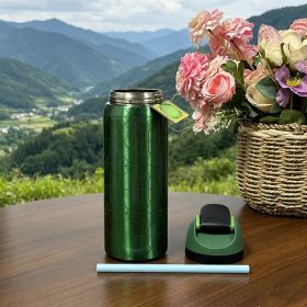 304 stainless steel outdoor sports water bottle, portable and leak-proof, suitable for daily travel, mountain climbing and fitness activities, et (Color: Green)